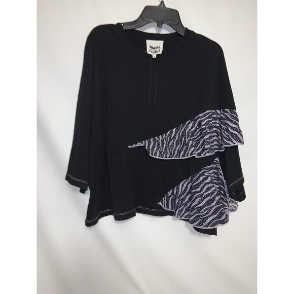 Bimba Y Lola Black Print Ruffle Design Shirt Size Small - Picture 2 of 7
